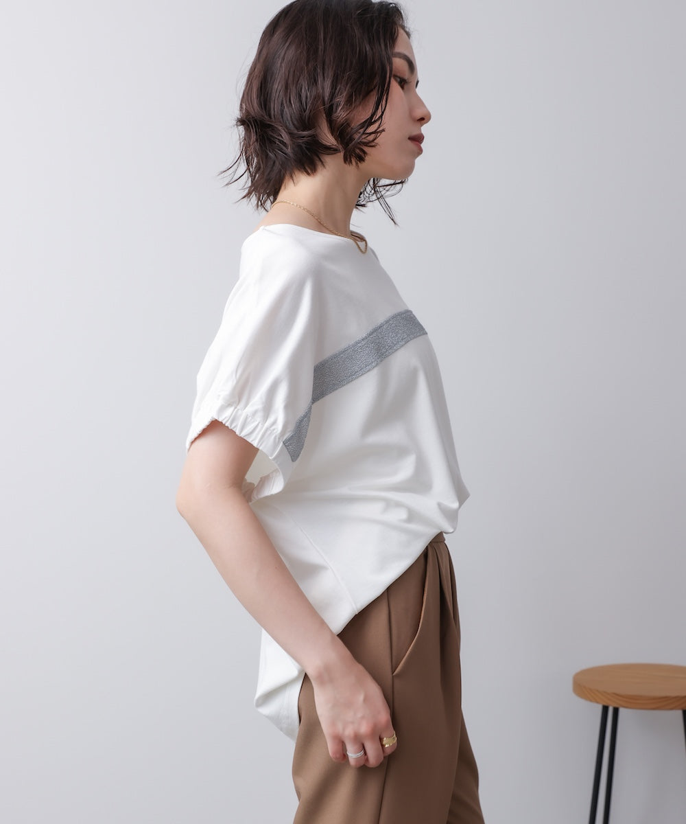 袖口ギャザーラメラインプルオーバー