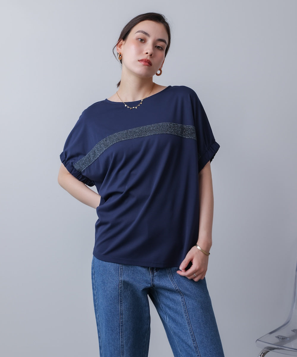 袖口ギャザーラメラインプルオーバー