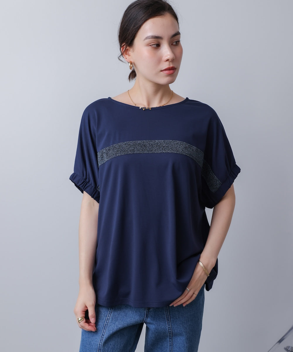 袖口ギャザーラメラインプルオーバー