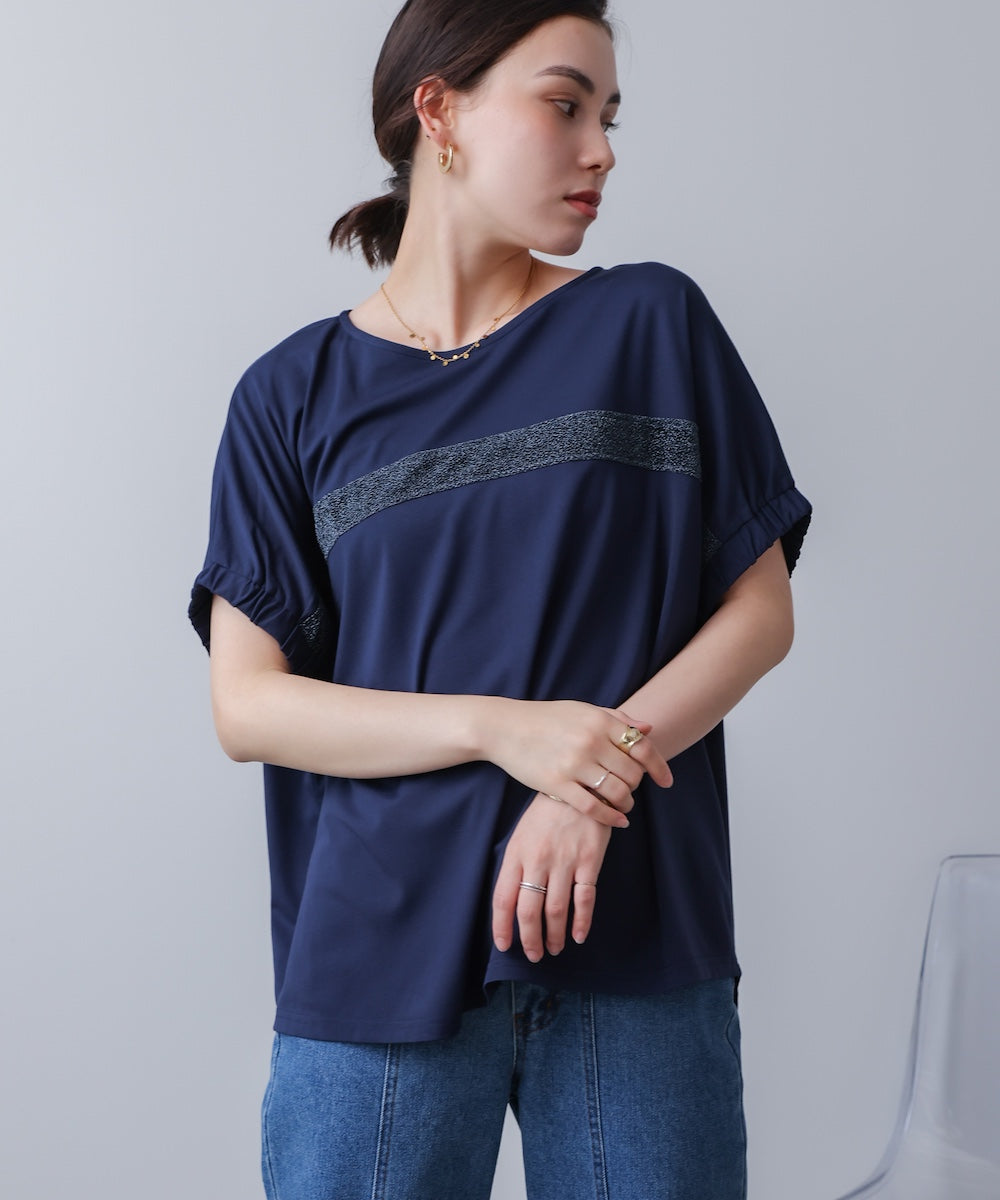 袖口ギャザーラメラインプルオーバー