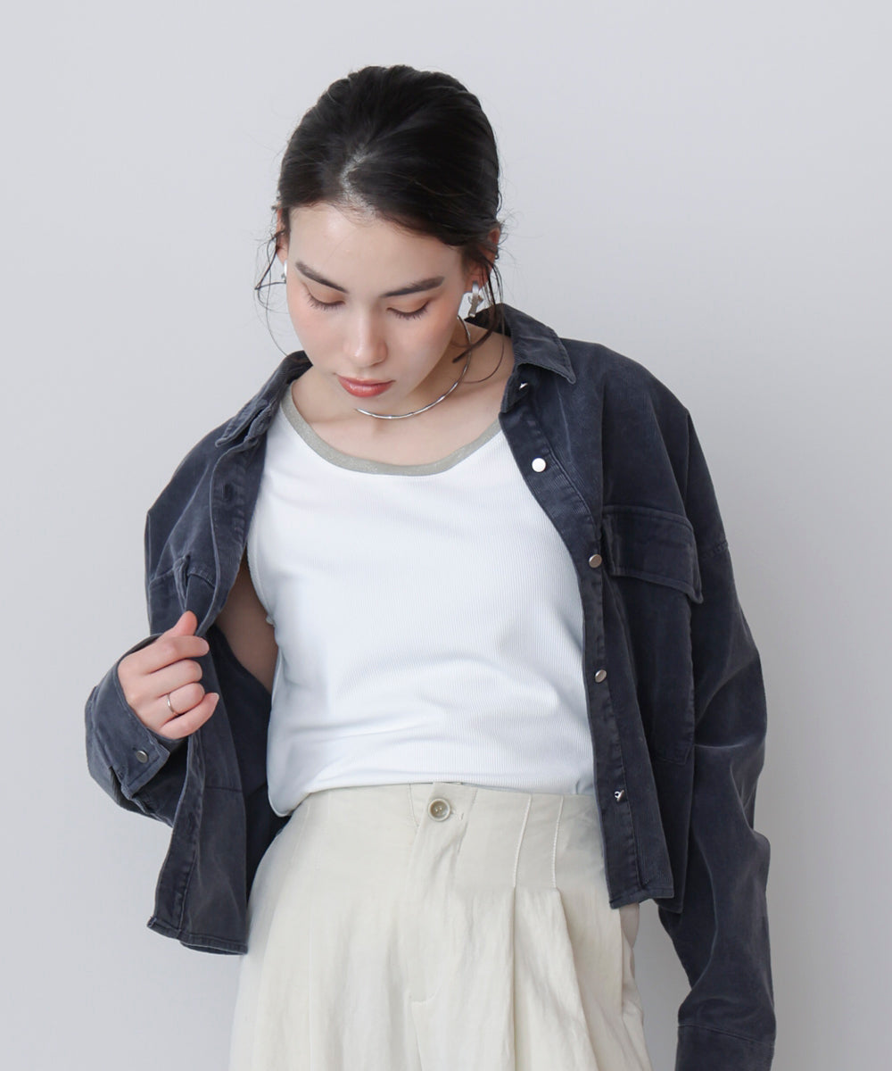 ラメ衿ぐりリブタンク