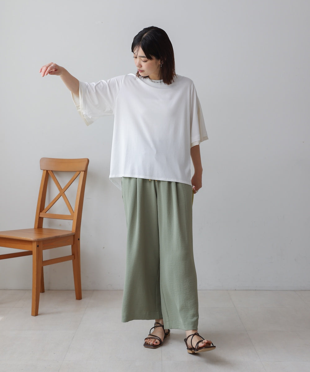 袖フレアサテン切替カットソー