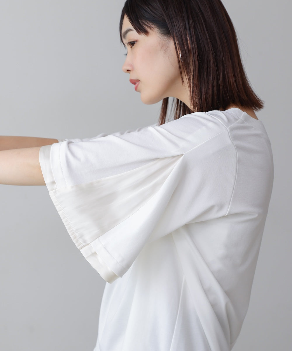 袖フレアサテン切替カットソー