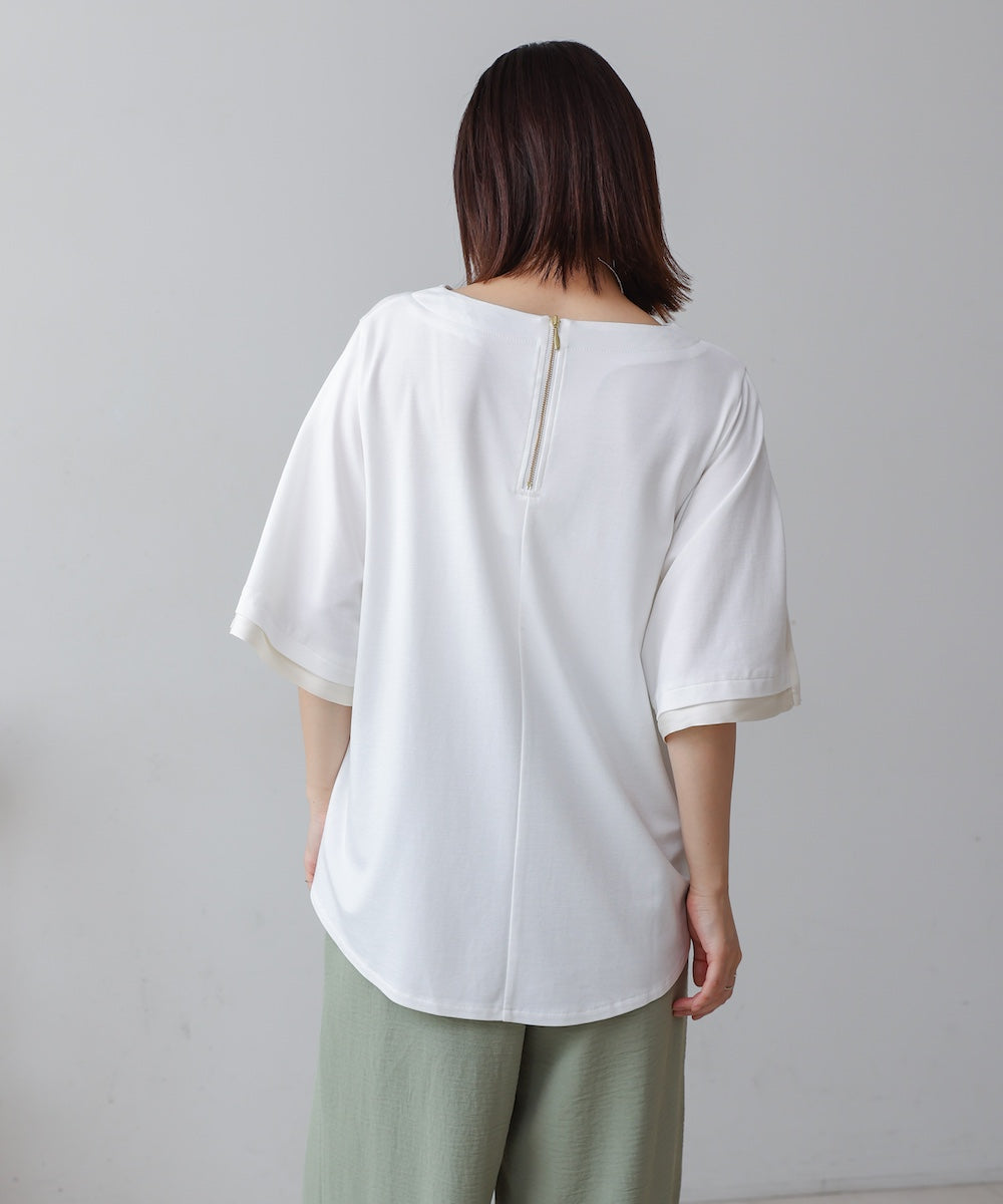 袖フレアサテン切替カットソー