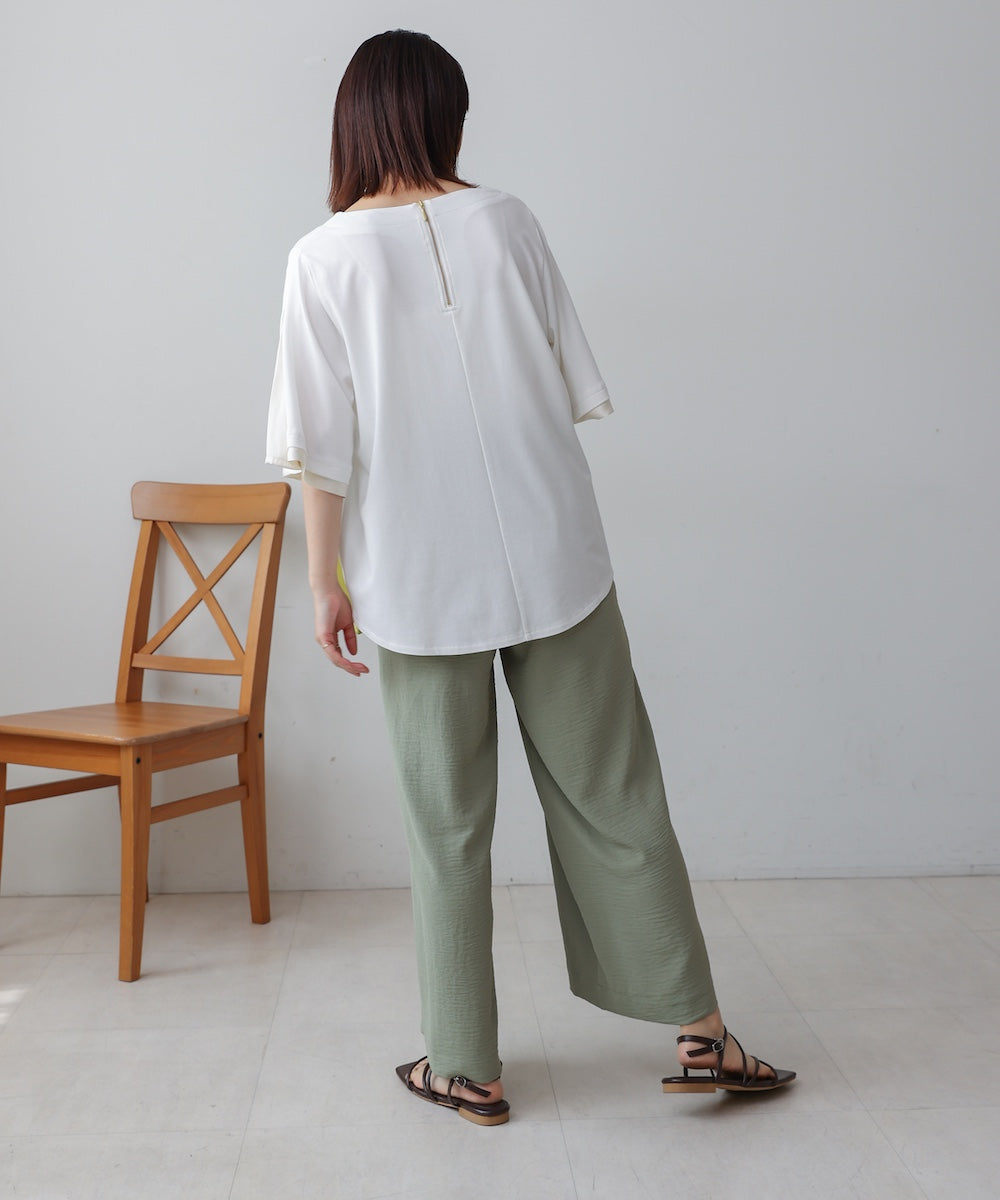 袖フレアサテン切替カットソー