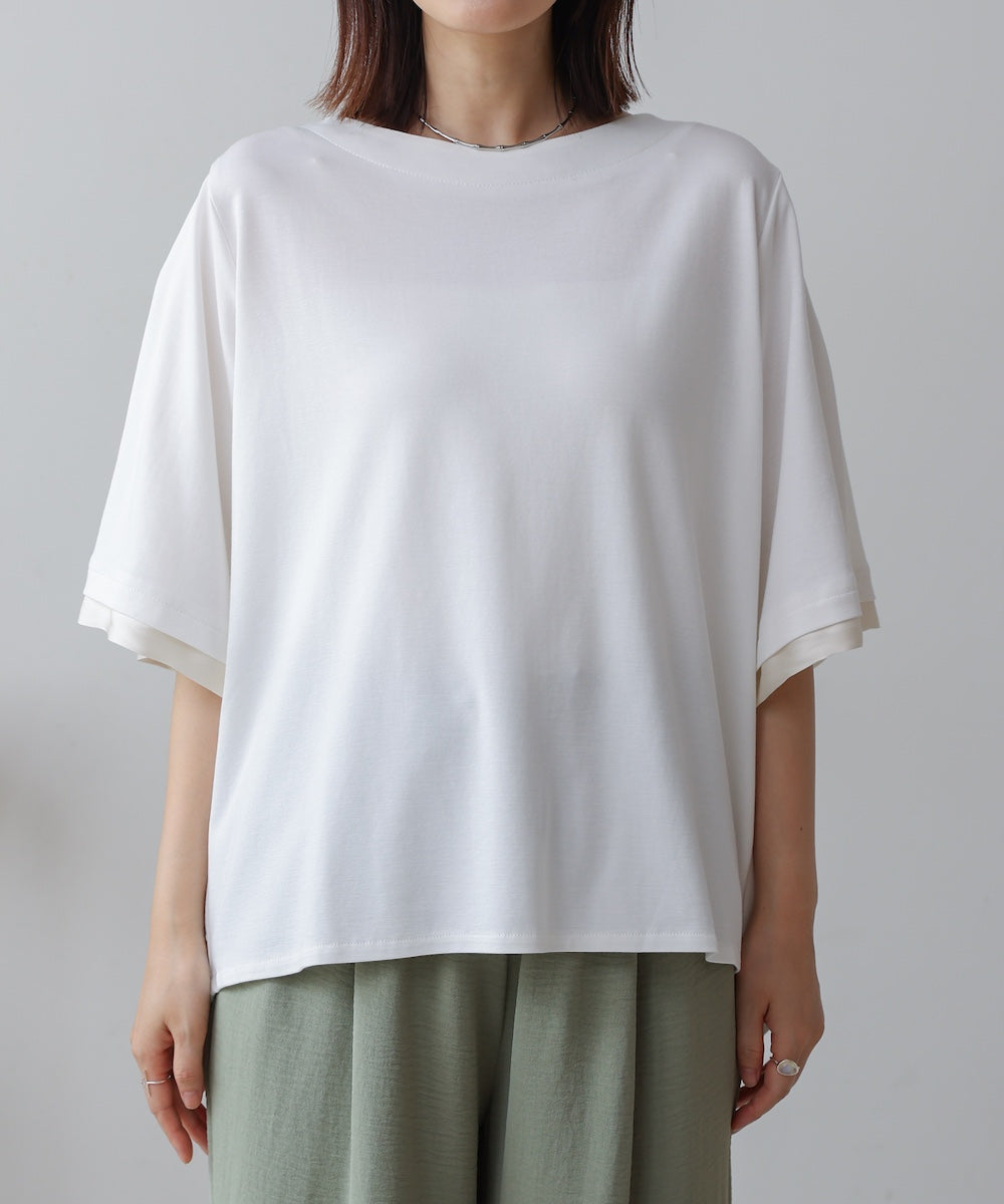 袖フレアサテン切替カットソー