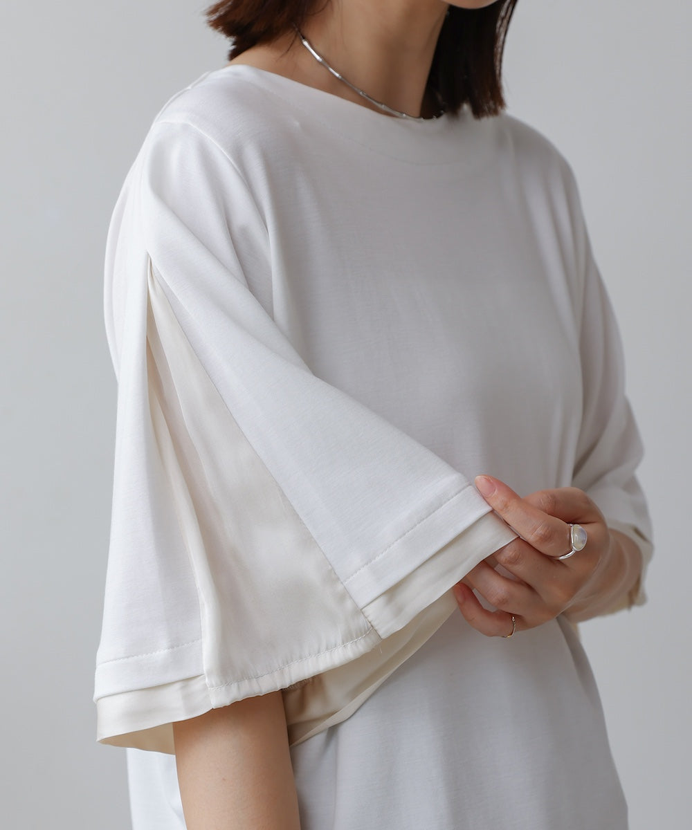 袖フレアサテン切替カットソー