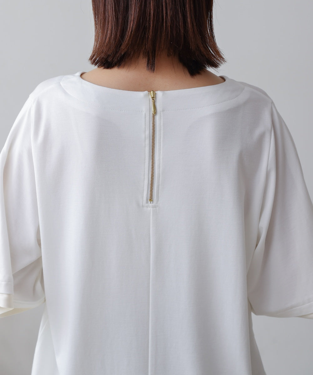 袖フレアサテン切替カットソー