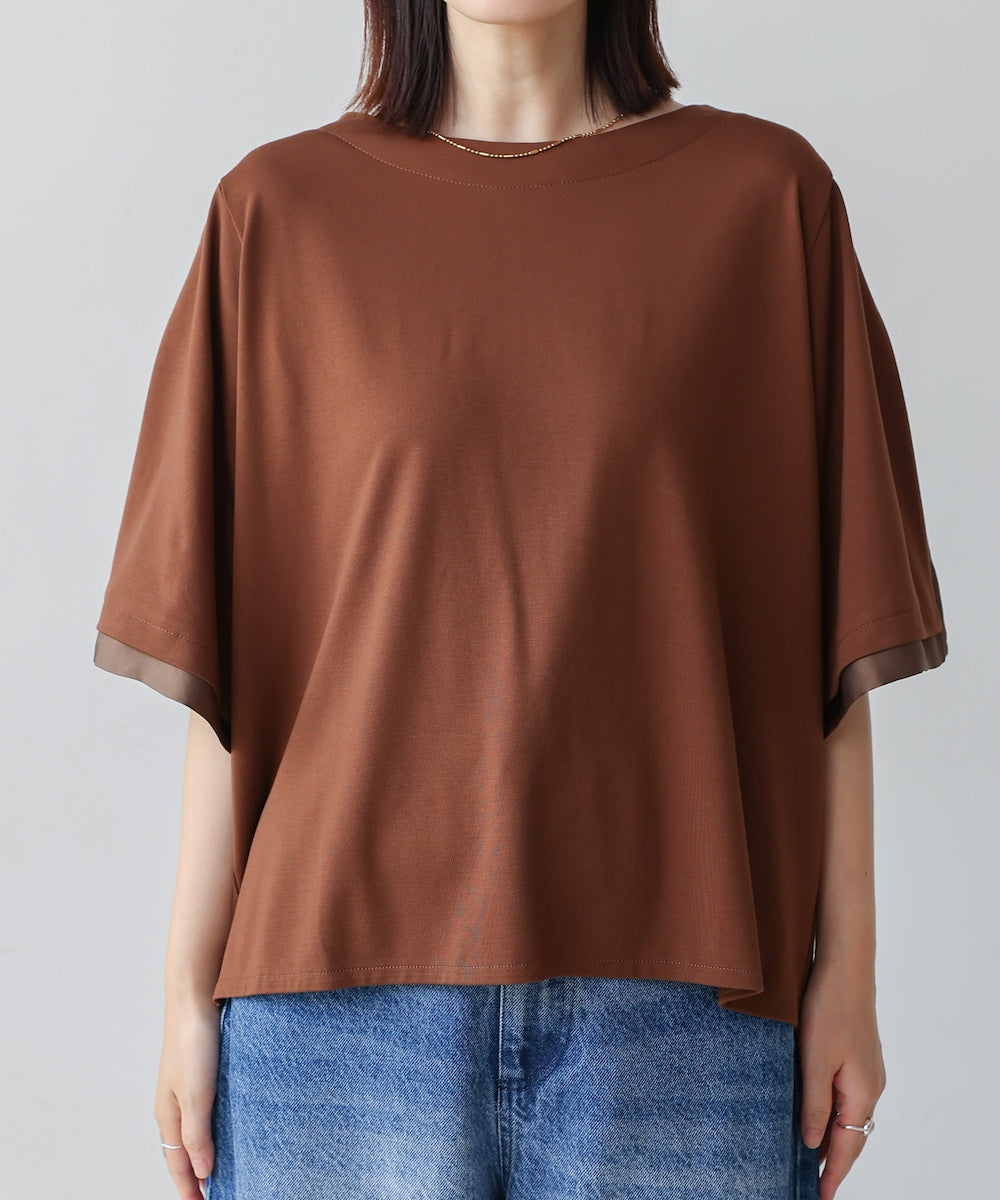 袖フレアサテン切替カットソー