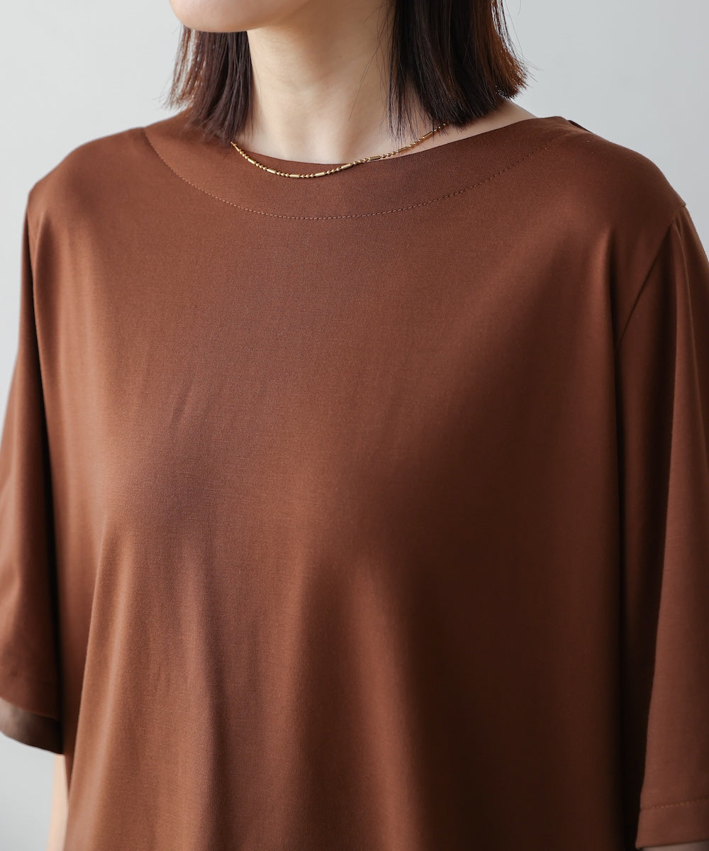 袖フレアサテン切替カットソー