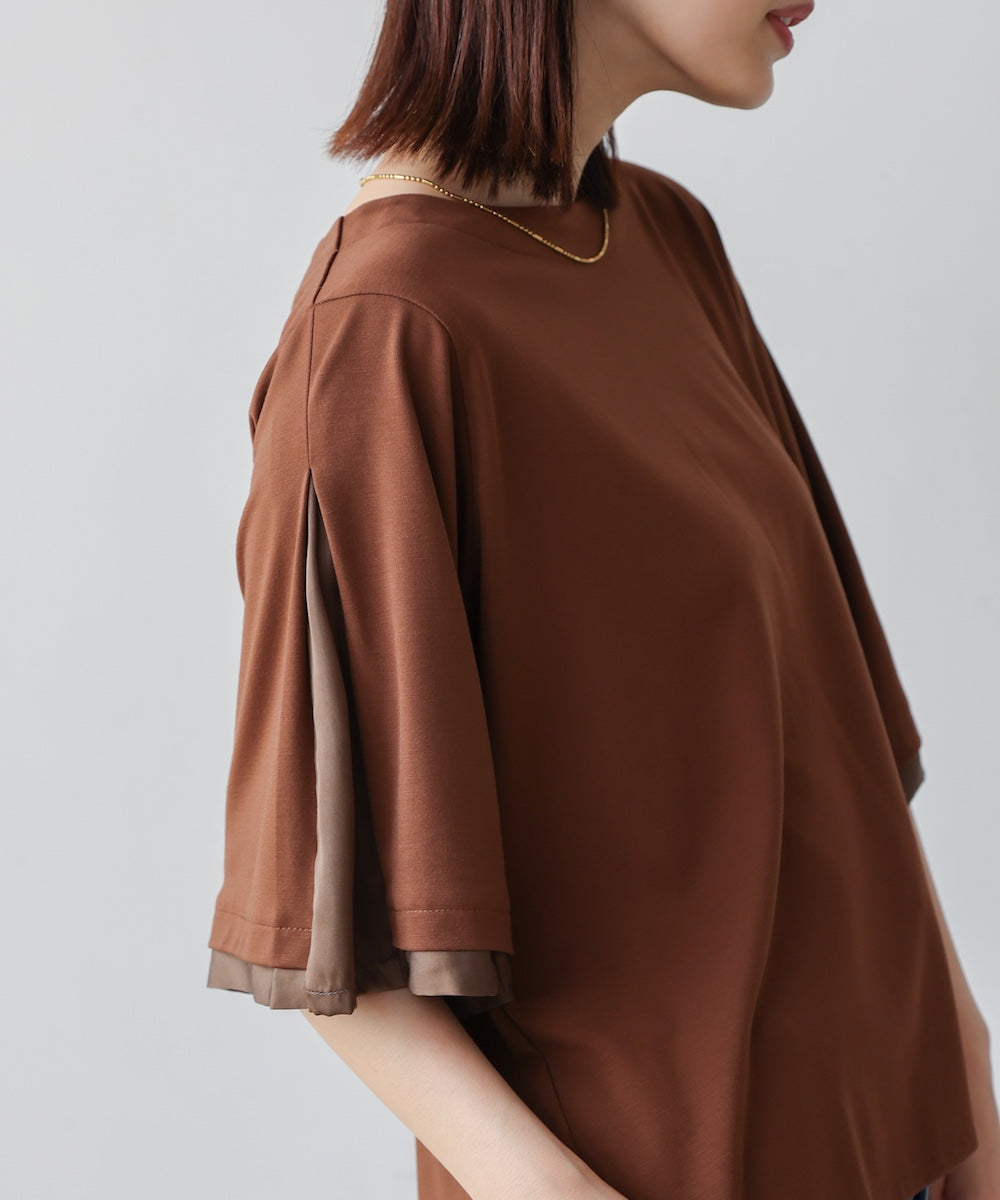 袖フレアサテン切替カットソー