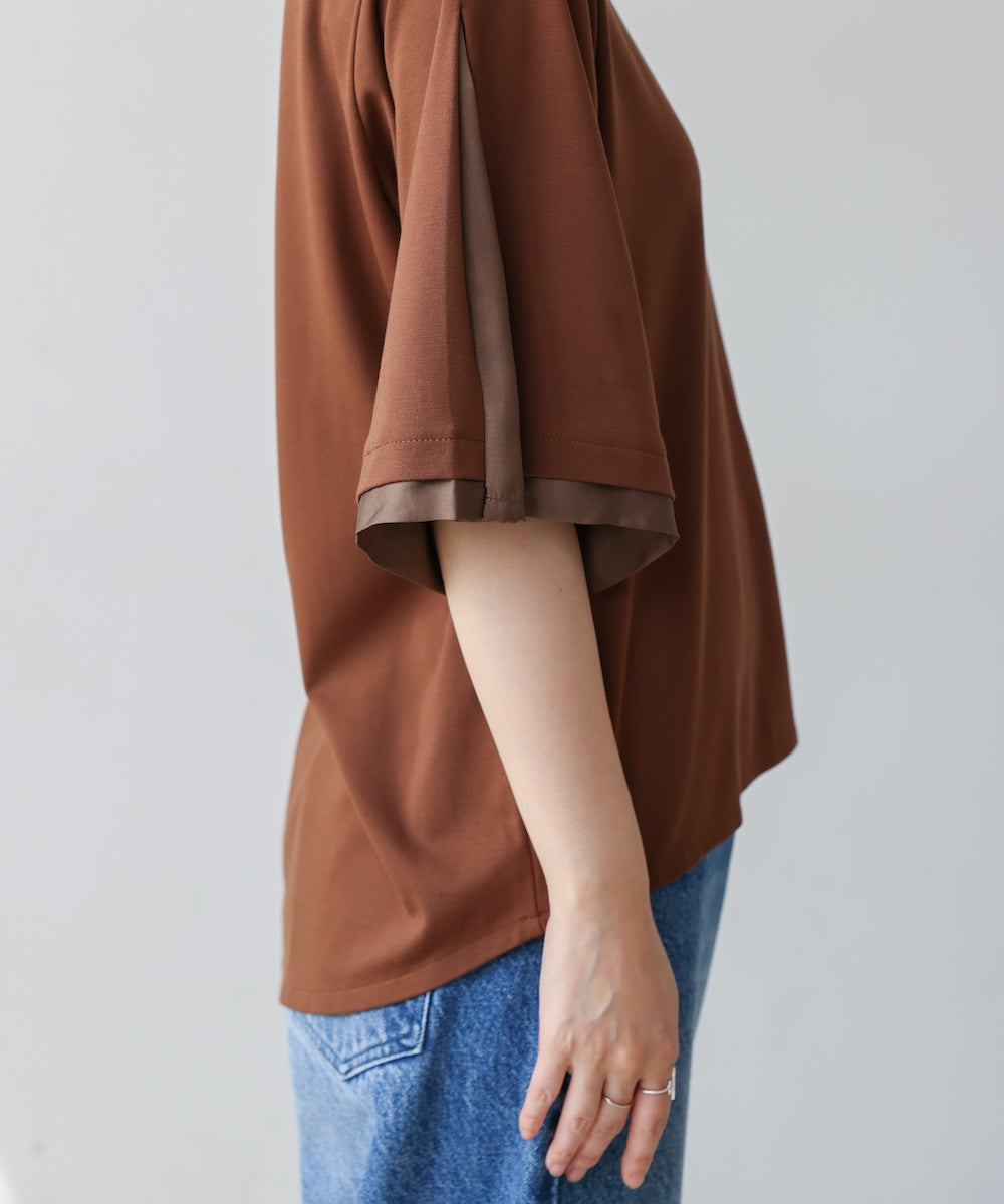 袖フレアサテン切替カットソー