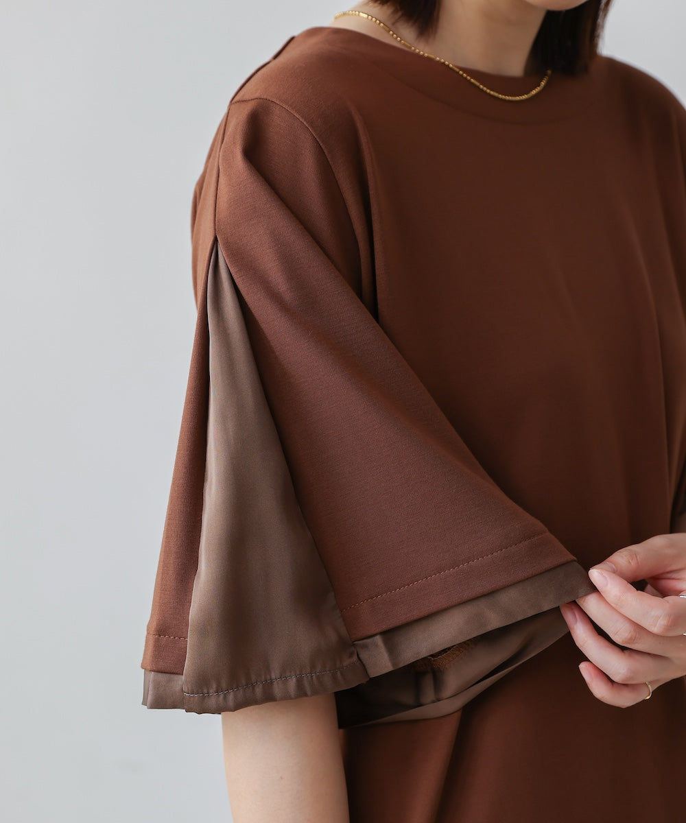 袖フレアサテン切替カットソー