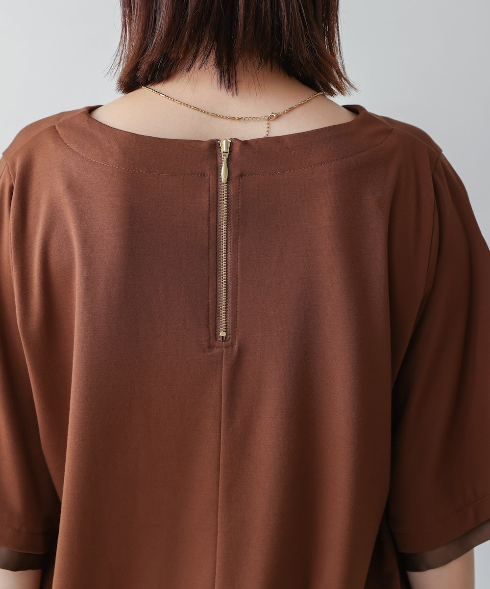 袖フレアサテン切替カットソー