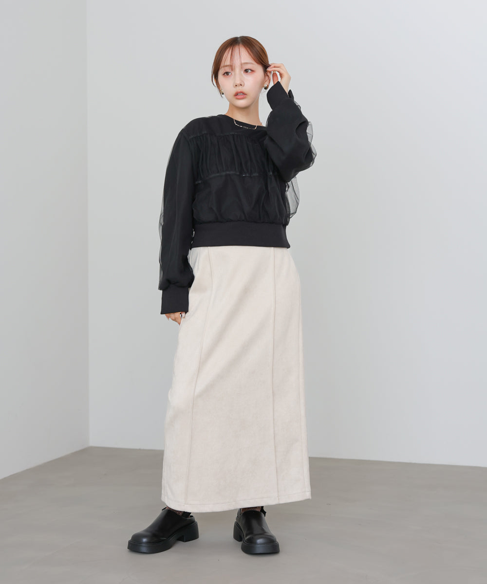 ショート丈チュールレイヤードスウェット