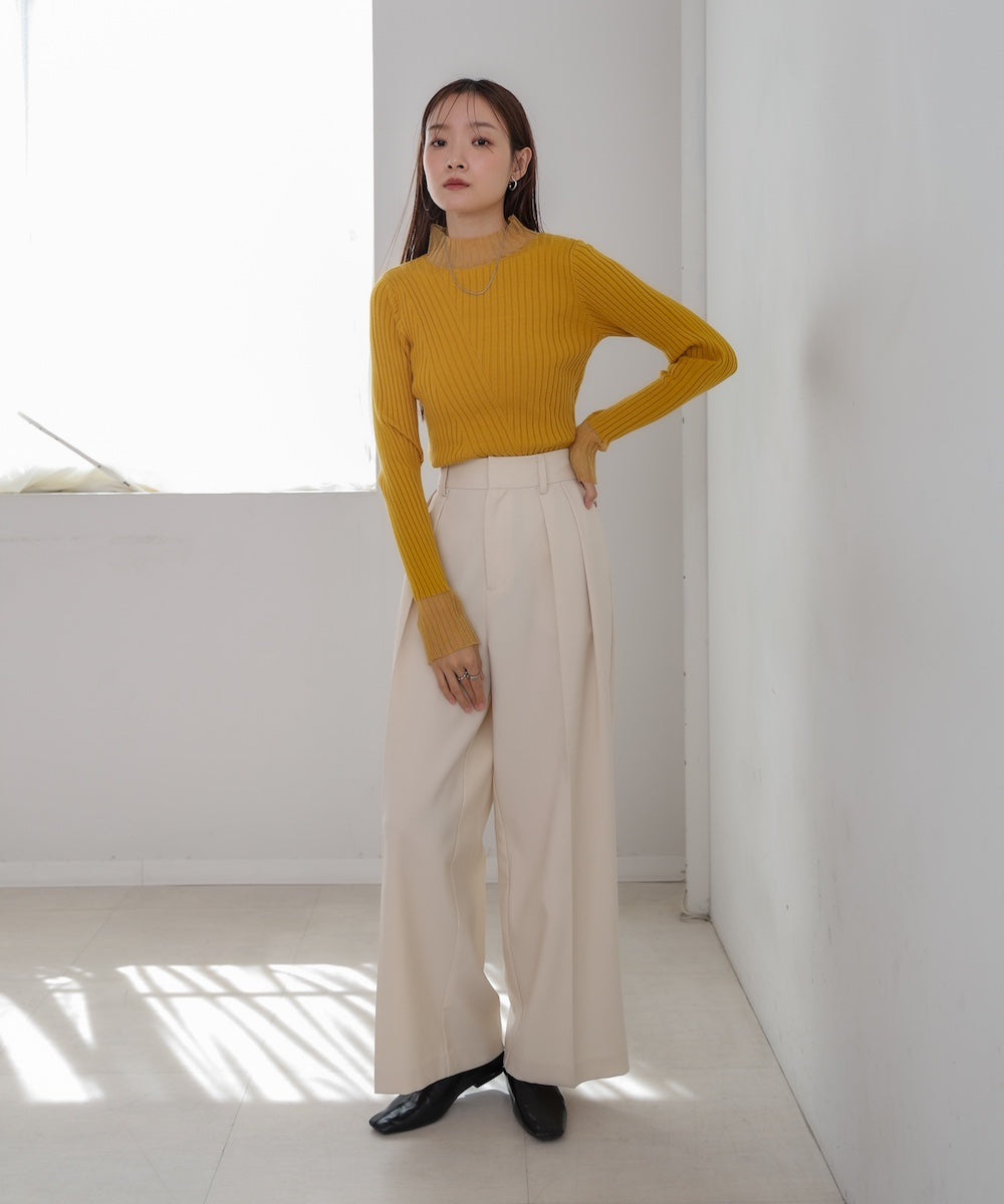 【選べるネック】シアー使いリブニットトップス