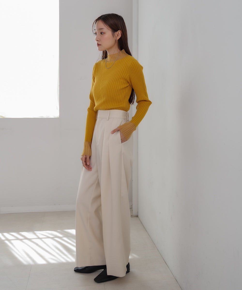 【選べるネック】シアー使いリブニットトップス