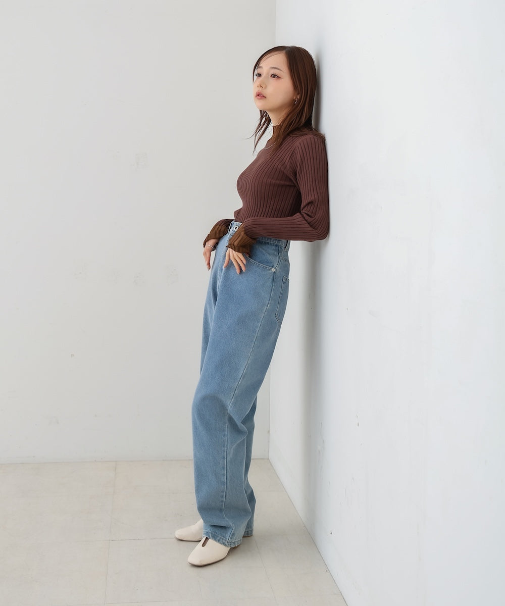 【選べるネック】シアー使いリブニットトップス