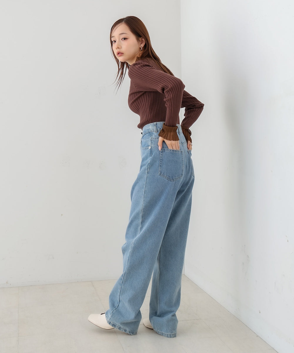 【選べるネック】シアー使いリブニットトップス