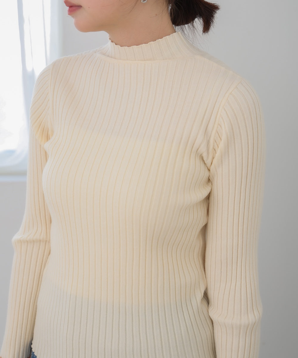 【選べるネック】シアー使いリブニットトップス