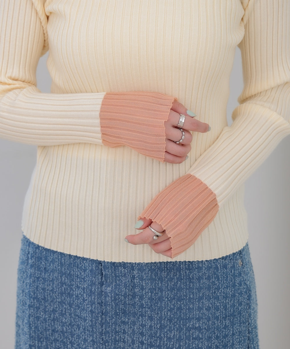 【選べるネック】シアー使いリブニットトップス