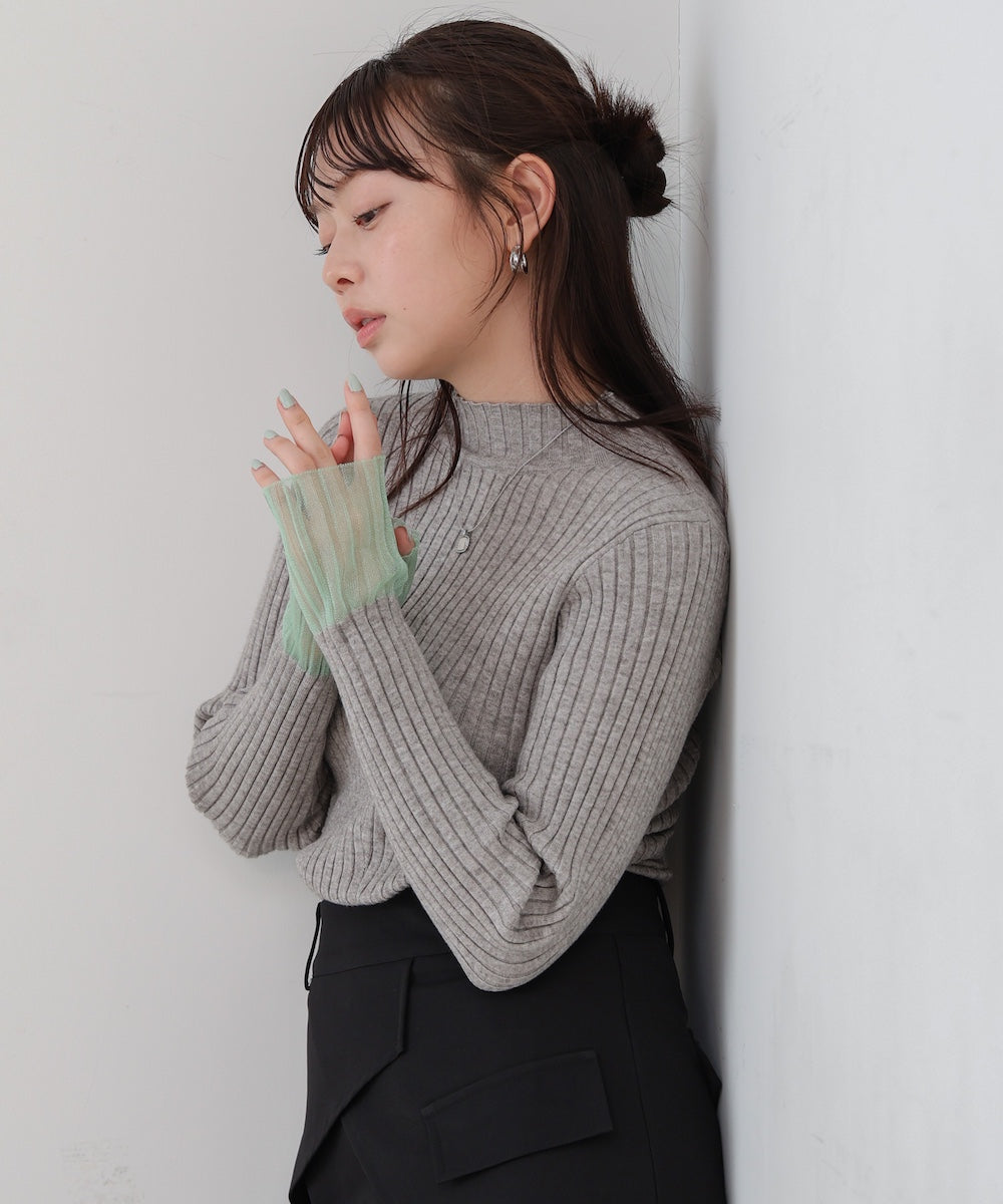 【選べるネック】シアー使いリブニットトップス