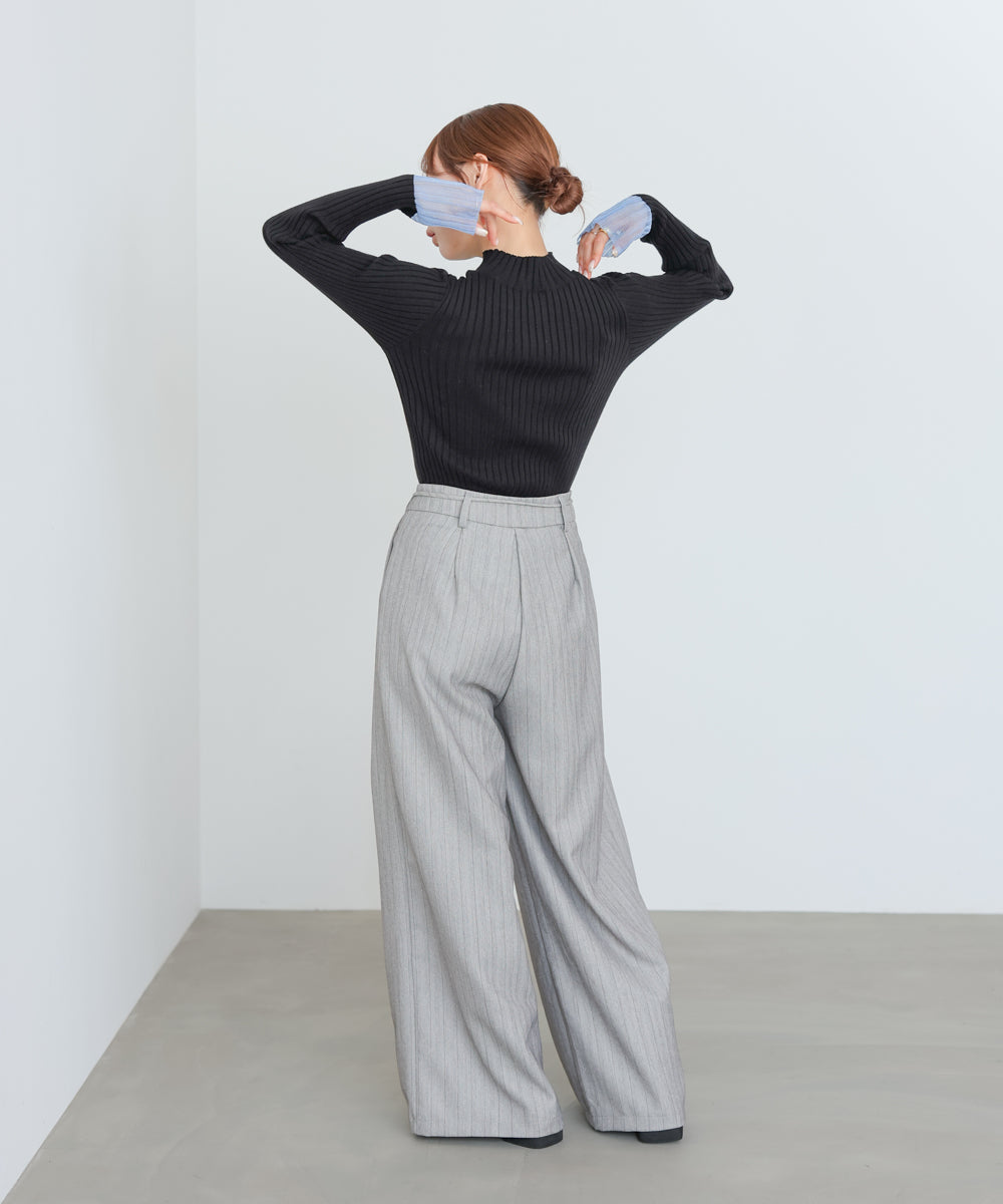 【選べるネック】シアー使いリブニットトップス