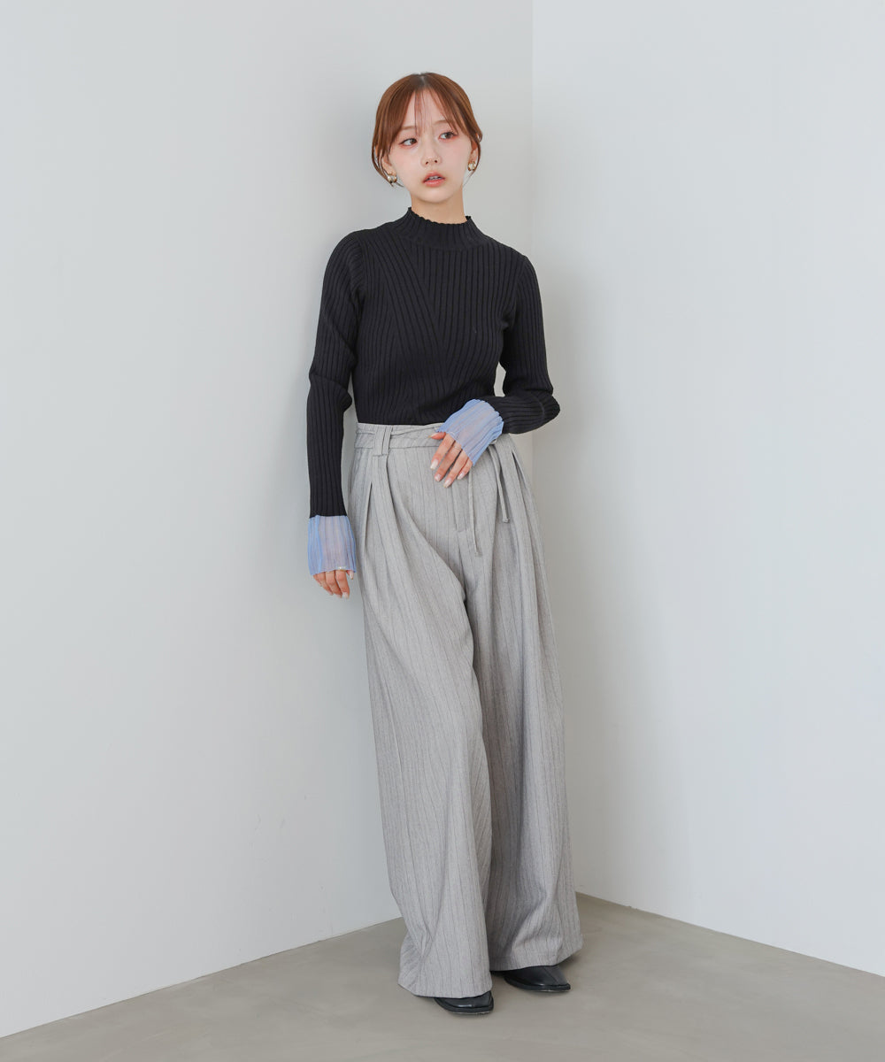 【選べるネック】シアー使いリブニットトップス