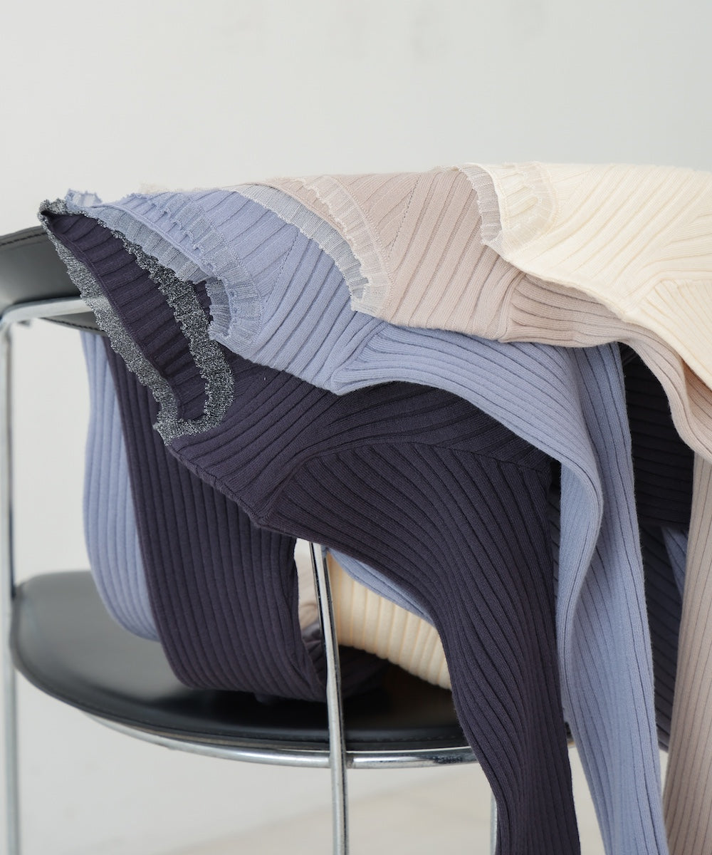 【選べるネック】シアー使いリブニットトップス