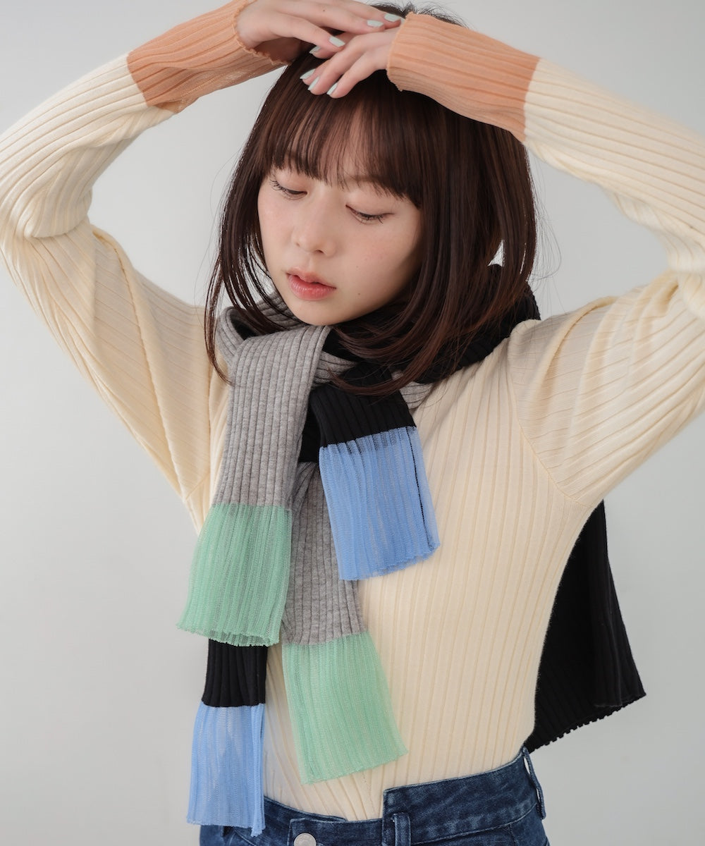 【選べるネック】シアー使いリブニットトップス