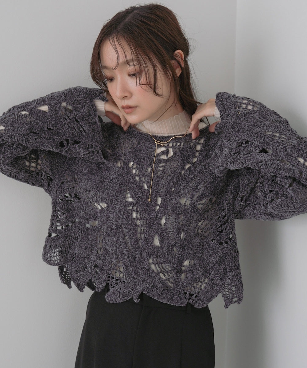 モールヤーンクロシェショートトップス