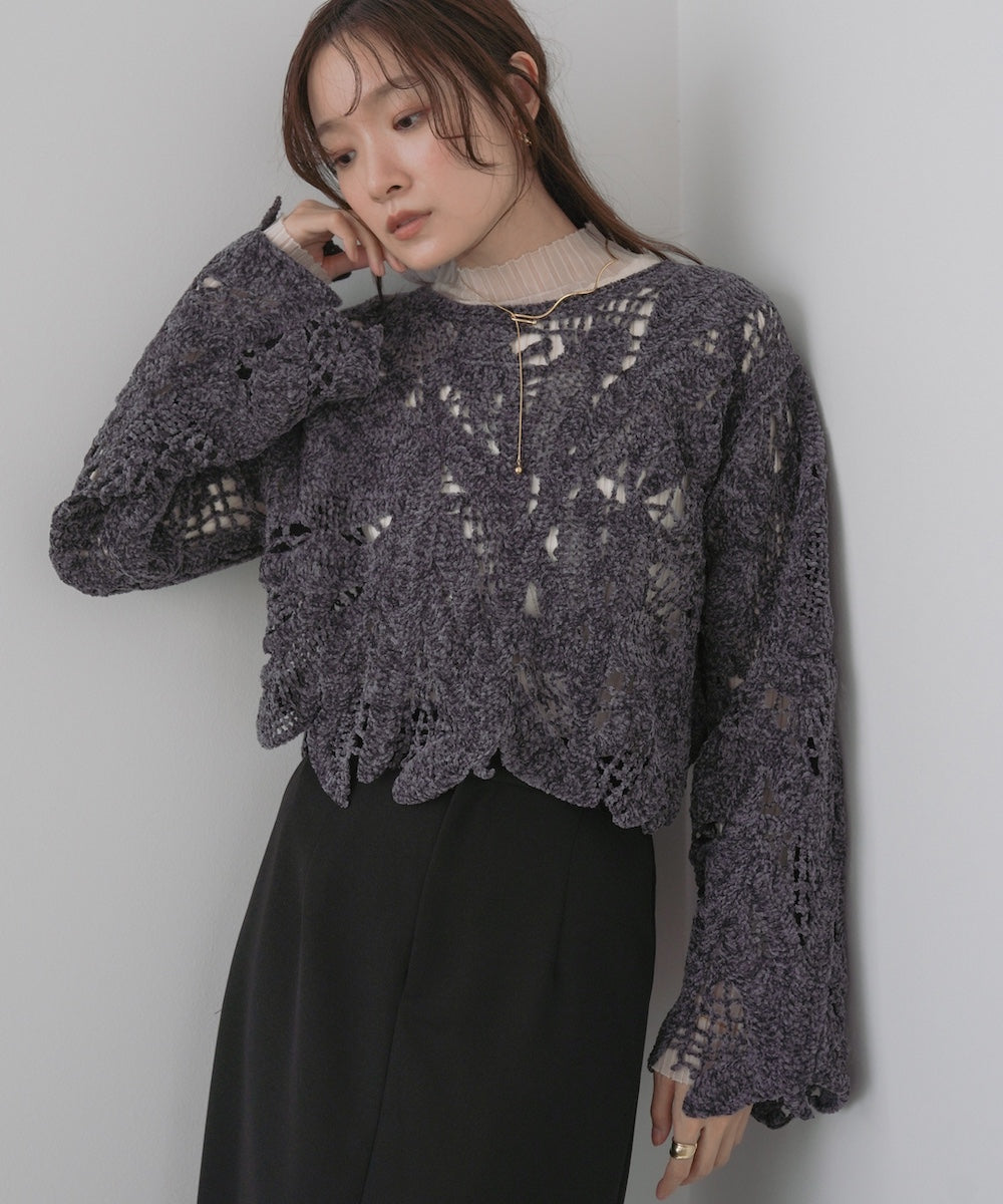 モールヤーンクロシェショートトップス