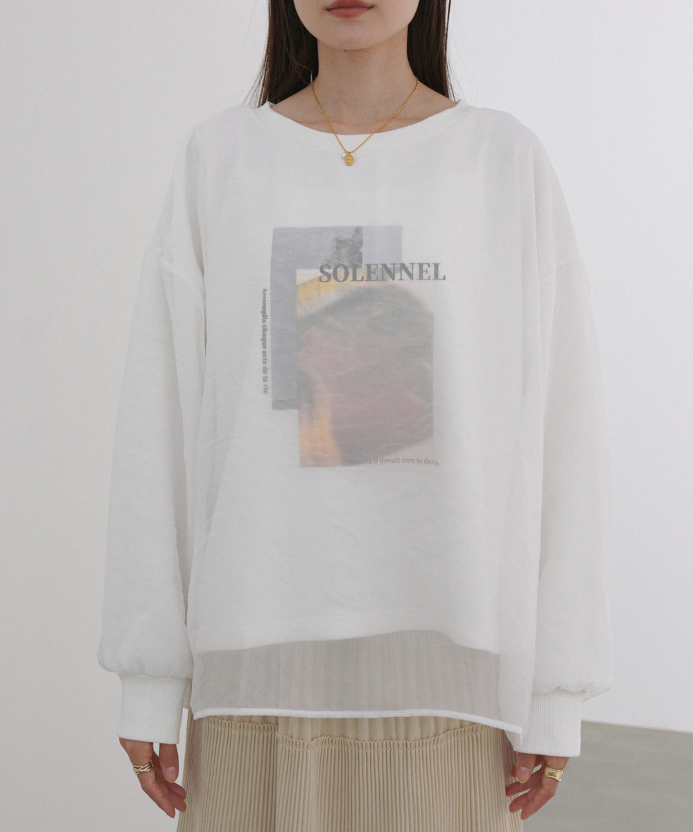 シアーレイヤードプリントスウェットトップス