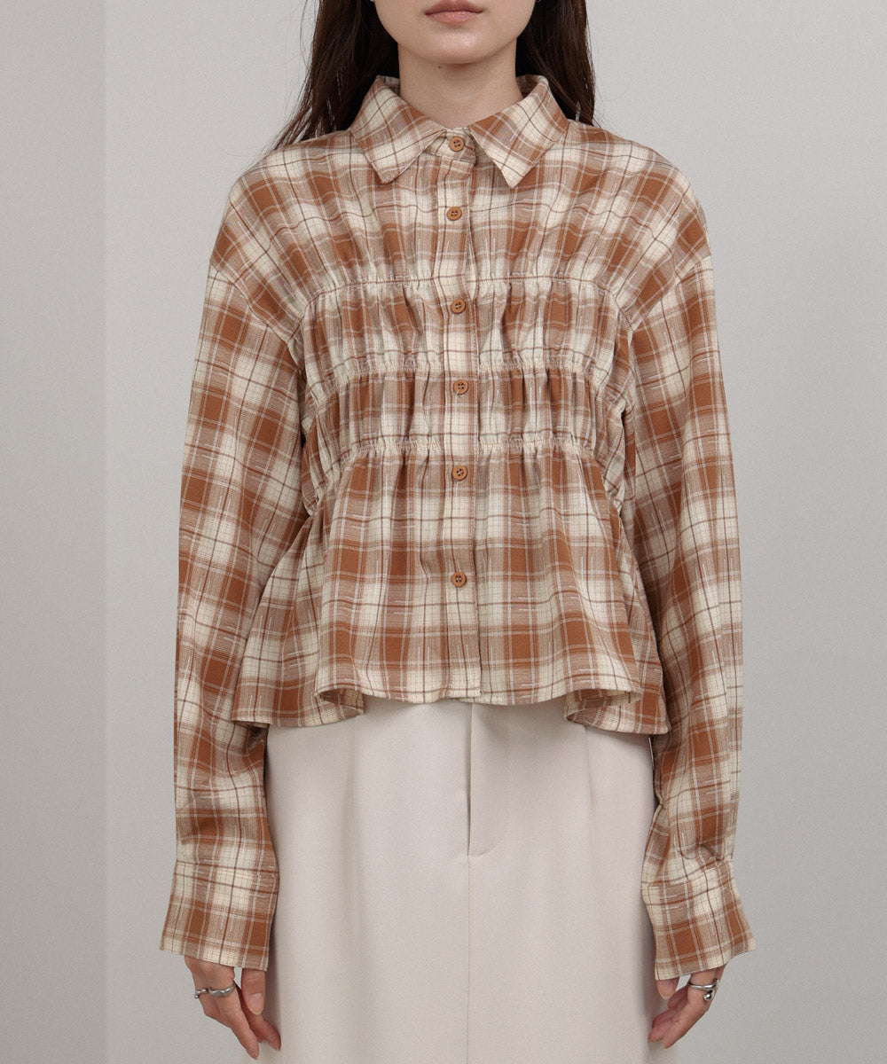 シャーリングビスチェ風デザインチェックシャツ