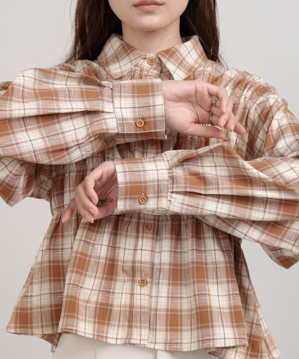 シャーリングビスチェ風デザインチェックシャツ