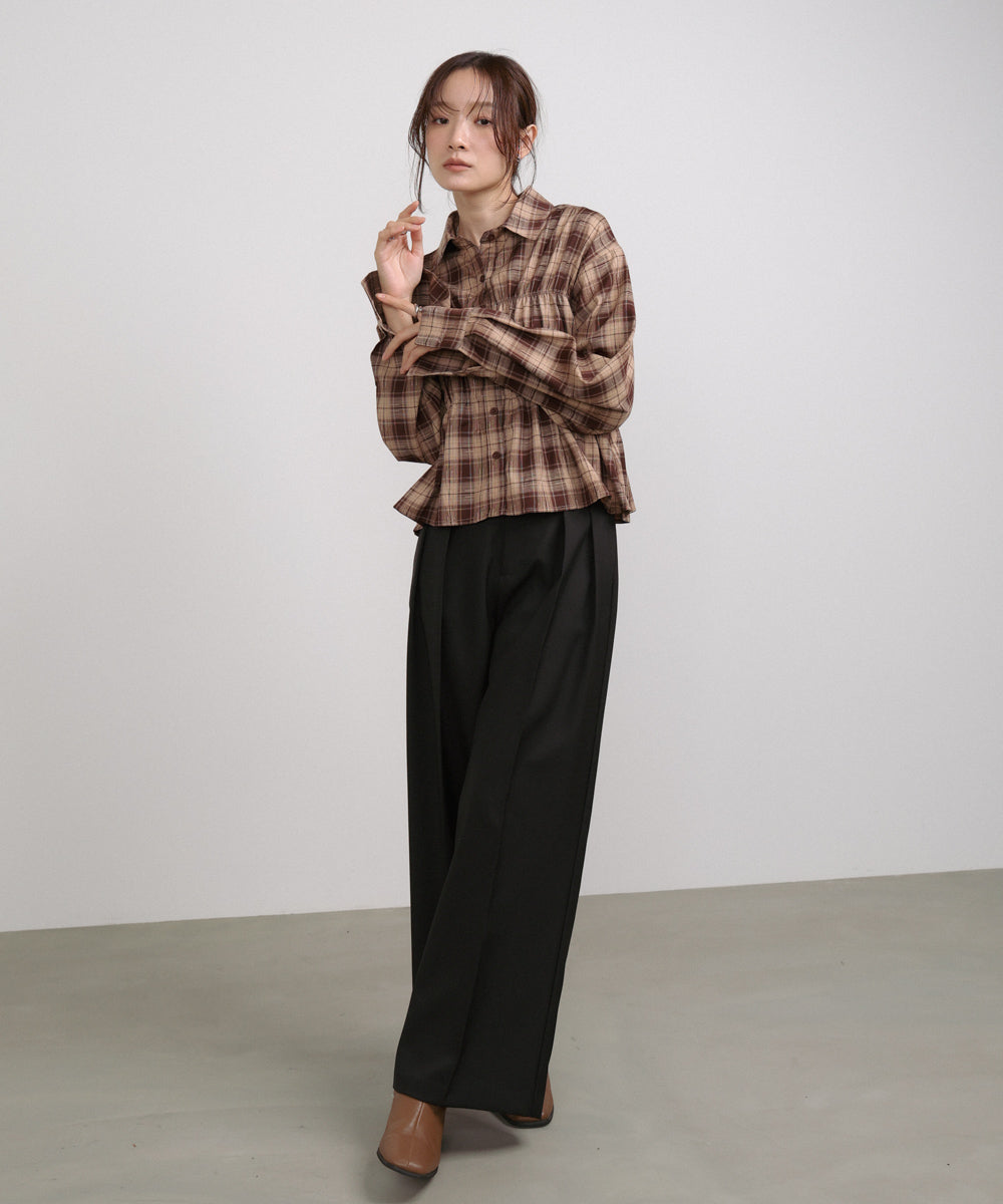 シャーリングビスチェ風デザインチェックシャツ