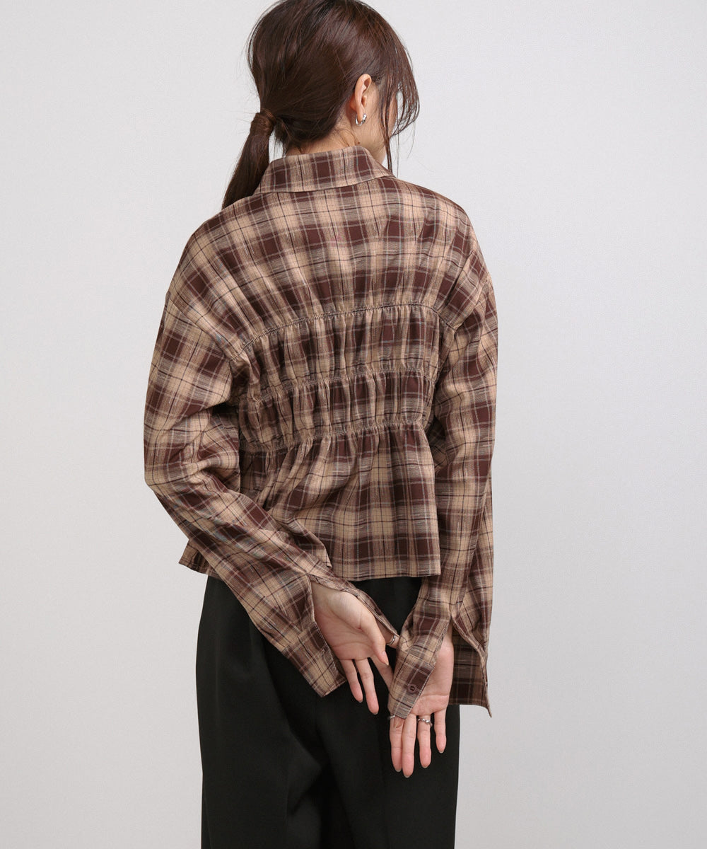 シャーリングビスチェ風デザインチェックシャツ