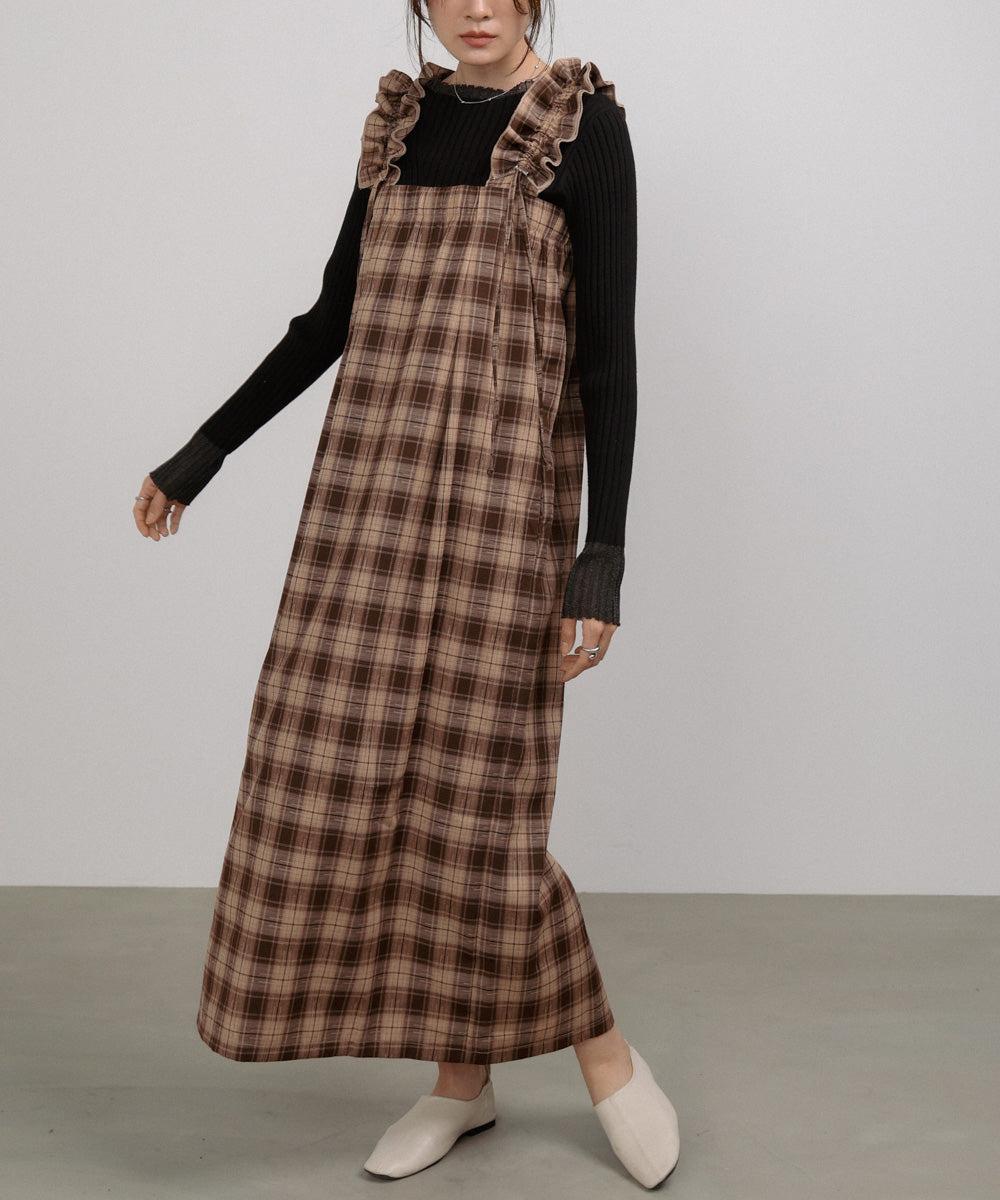 チェックギャザージャンパーワンピース