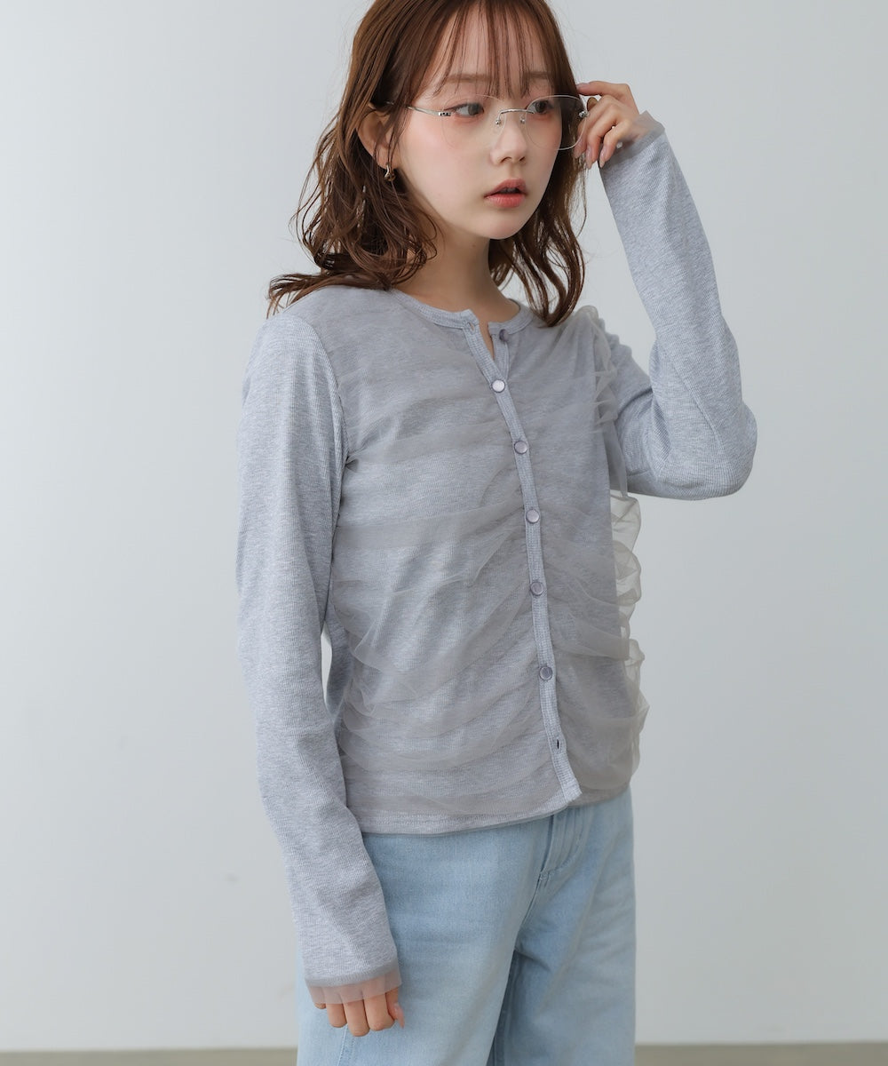 チュールギャザーカーディガン