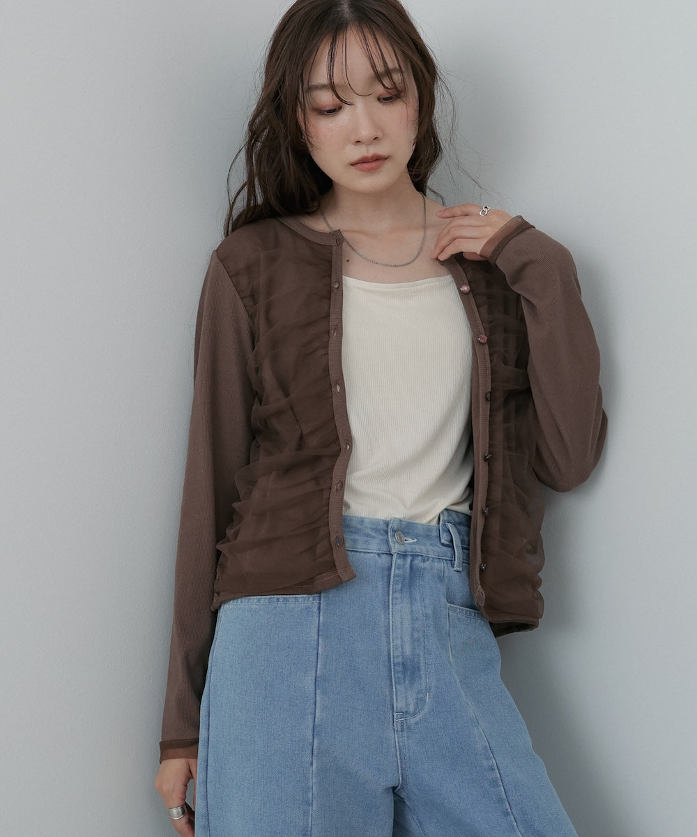 チュールギャザーカーディガン