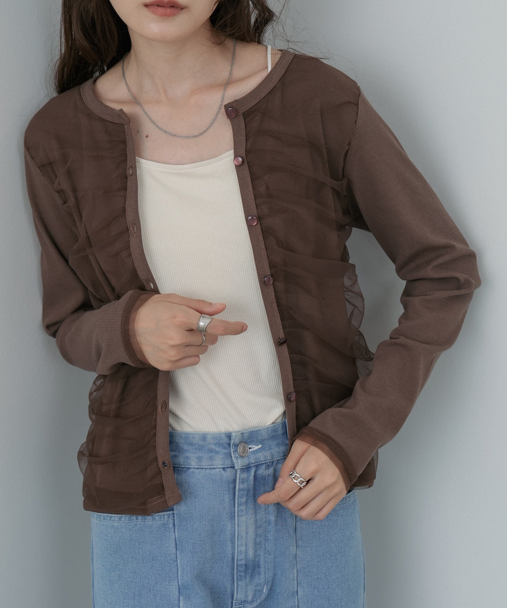 チュールギャザーカーディガン