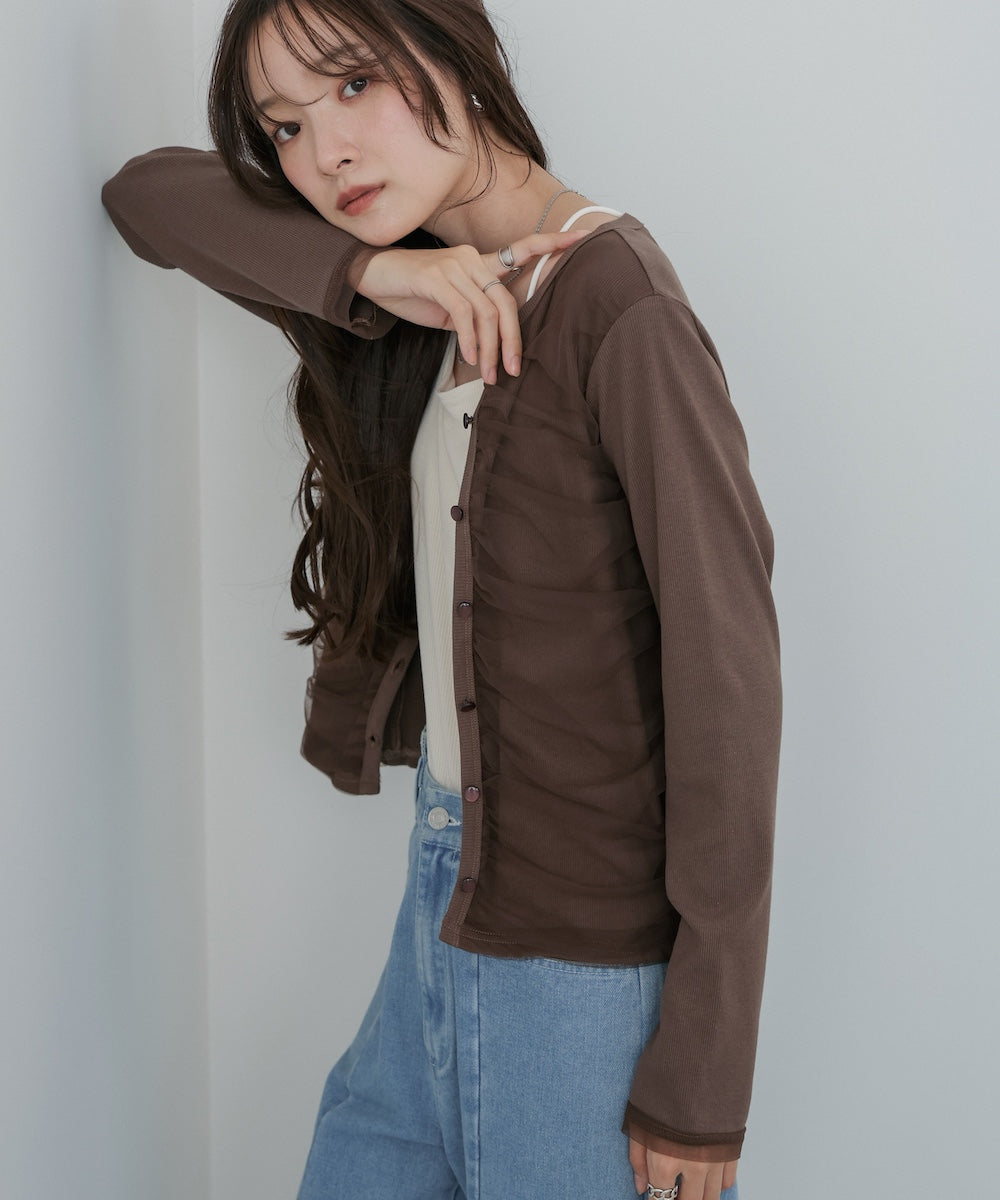 チュールギャザーカーディガン