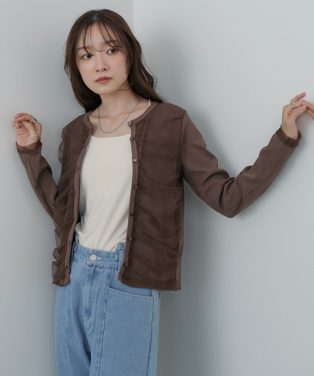 チュールギャザーカーディガン