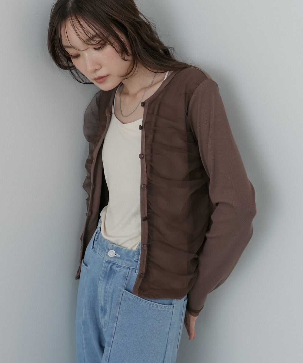 チュールギャザーカーディガン