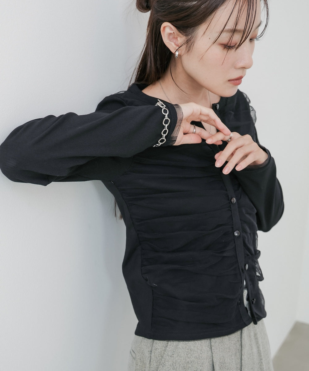 チュールギャザーカーディガン