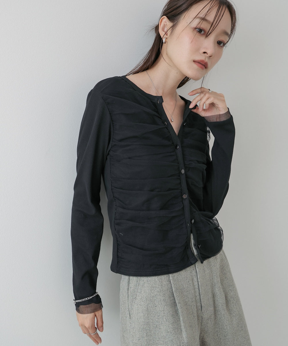 チュールギャザーカーディガン