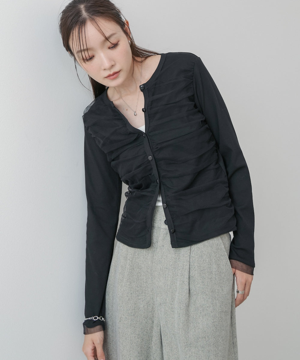 チュールギャザーカーディガン