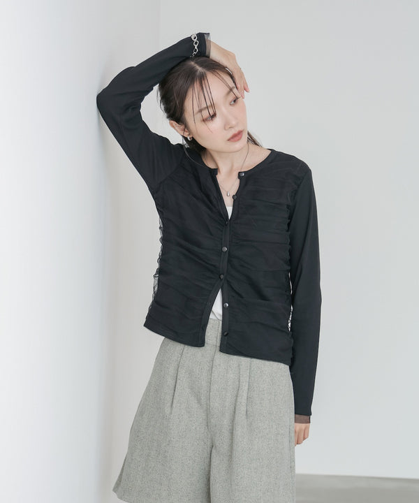 チュールギャザーカーディガン