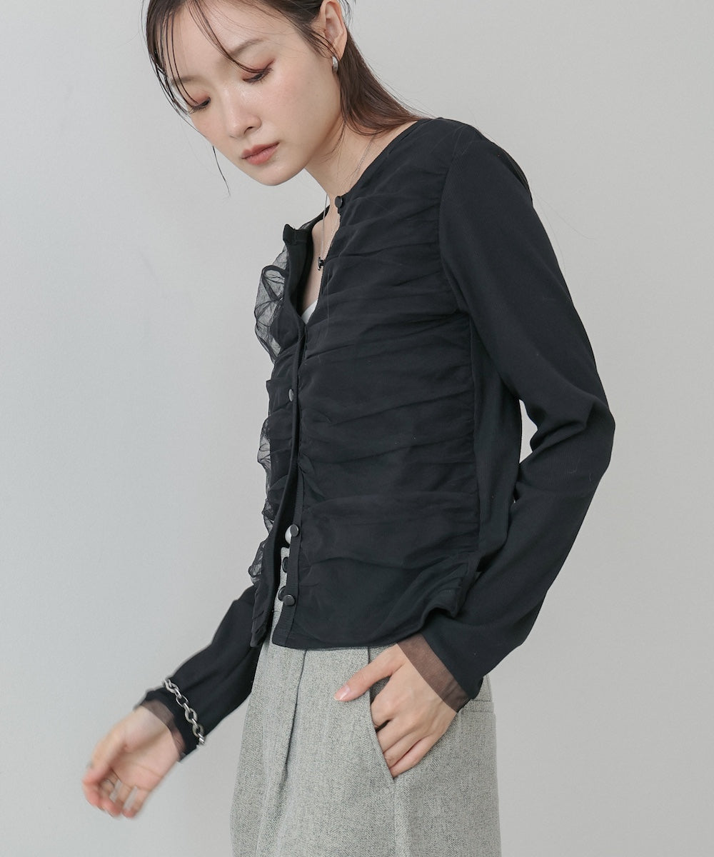 チュールギャザーカーディガン