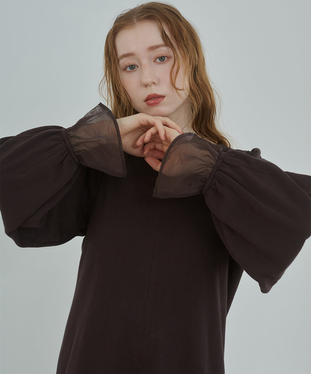 オーガンジー切替スウェットワンピース